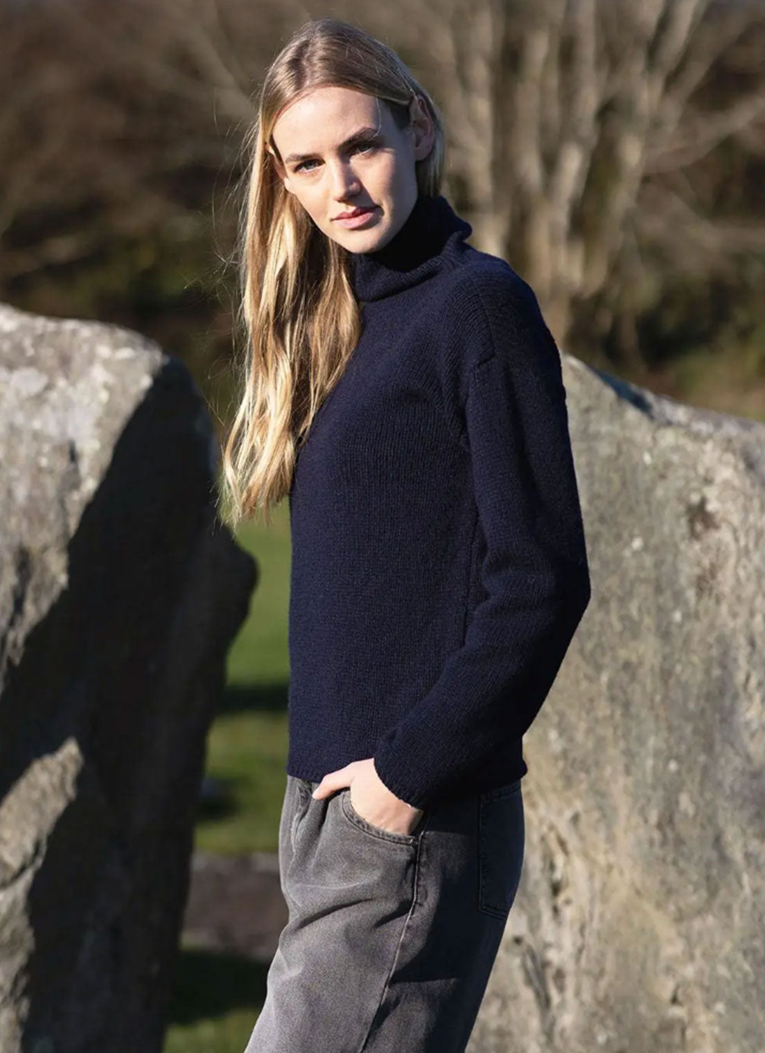 Funnel Neck Slouchy Sweater Navy