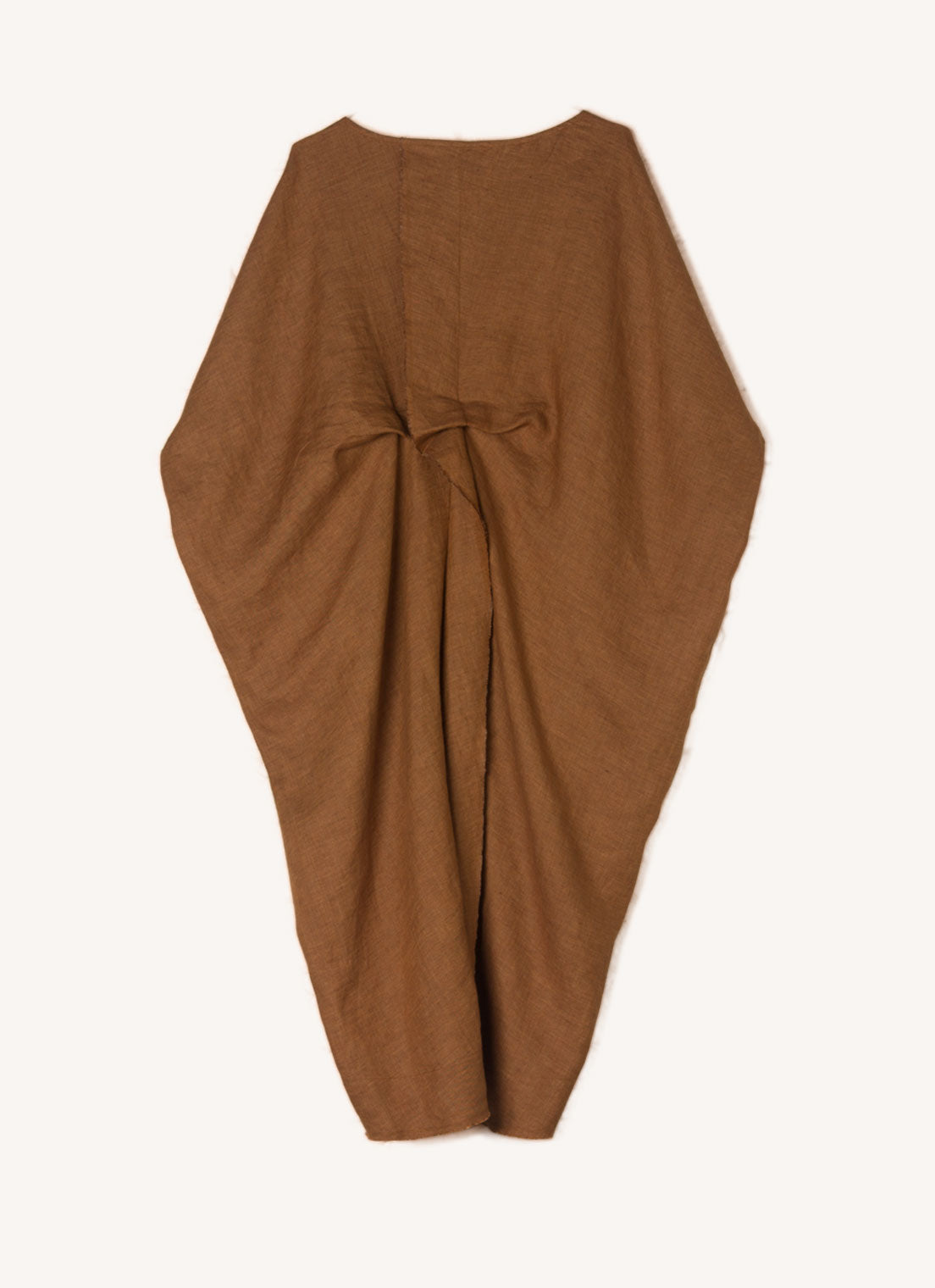 A bronze, one size, easy fit pure European linen dress with ruched back detailing
