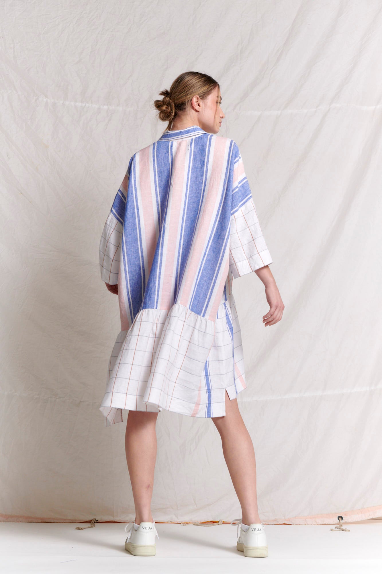 Biban Dress Stripe/Plaid Blue Petal