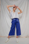 Contrast Belted Mata Crop Pant Blue