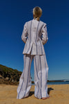 A white stripe linen tailored trousers with pockets